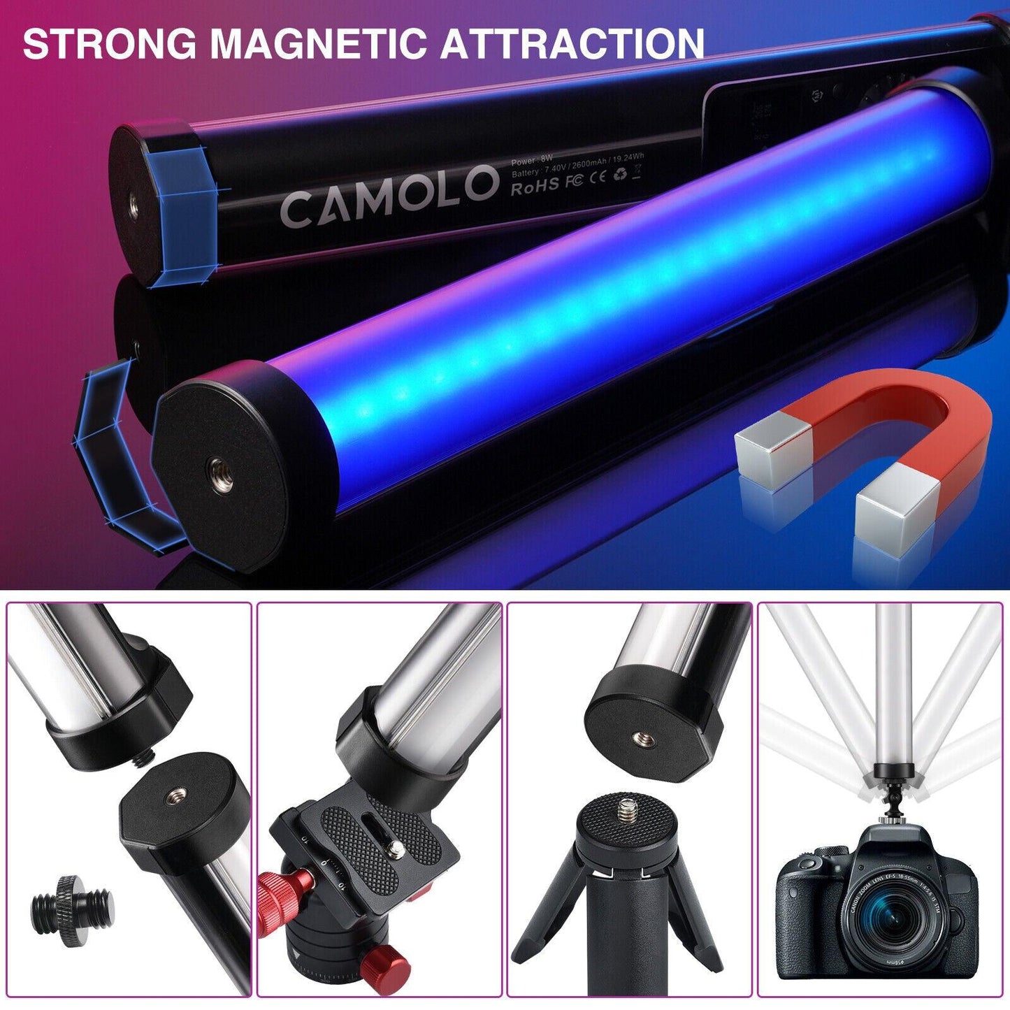 CAMOLO 206RGB Small Tube Light 28CM Bluetooth App Control