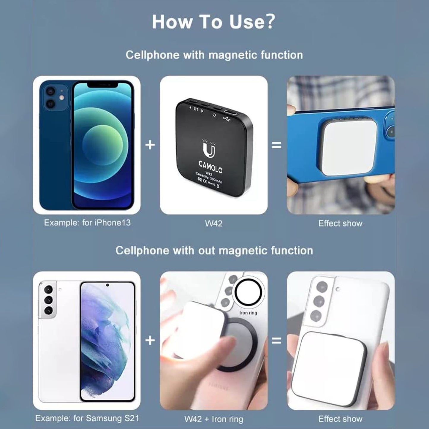 CAMOLO W42 Dual Color Magnetic Small Square Selfie Light