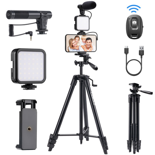 COMOLO Vlogging Kit3 Smartphone Vlog Camera Tripod with LED Light Microhone