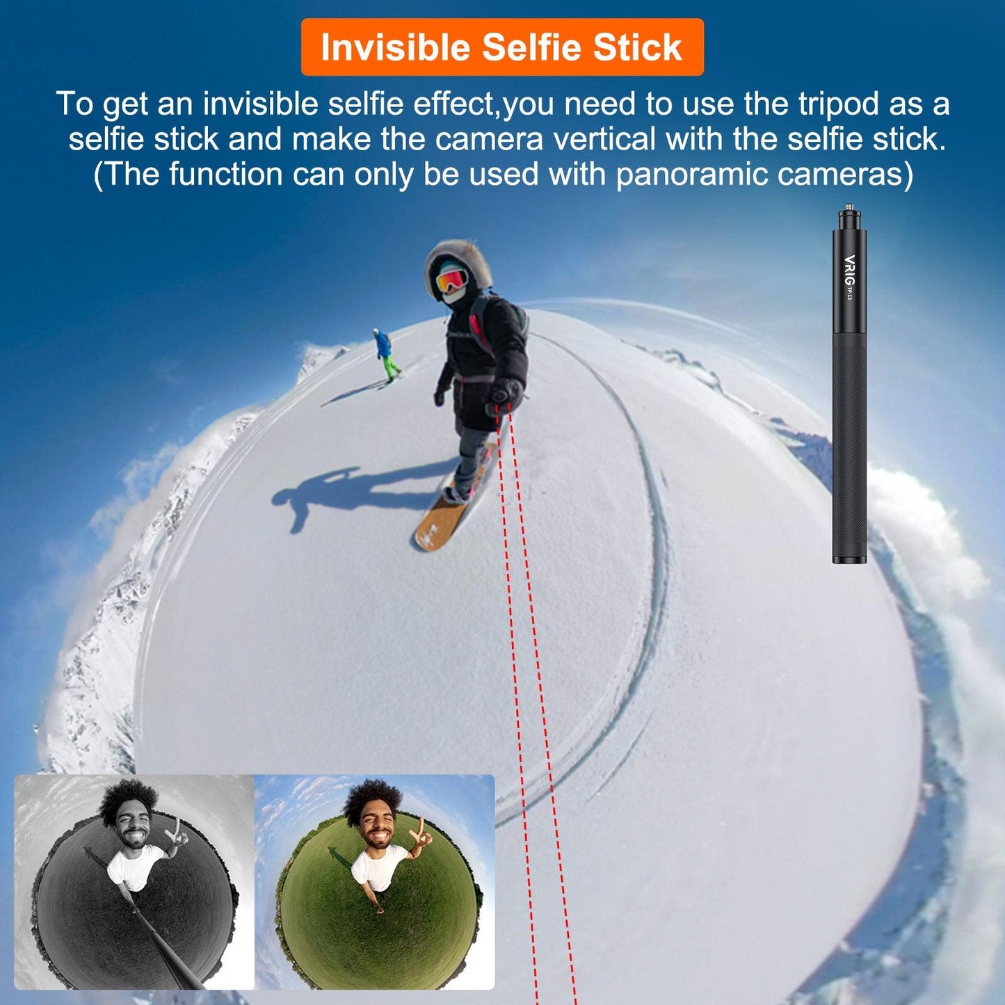 VRIG TP-13 Portable Action Camera 1.3m Selfie Stick Extendable