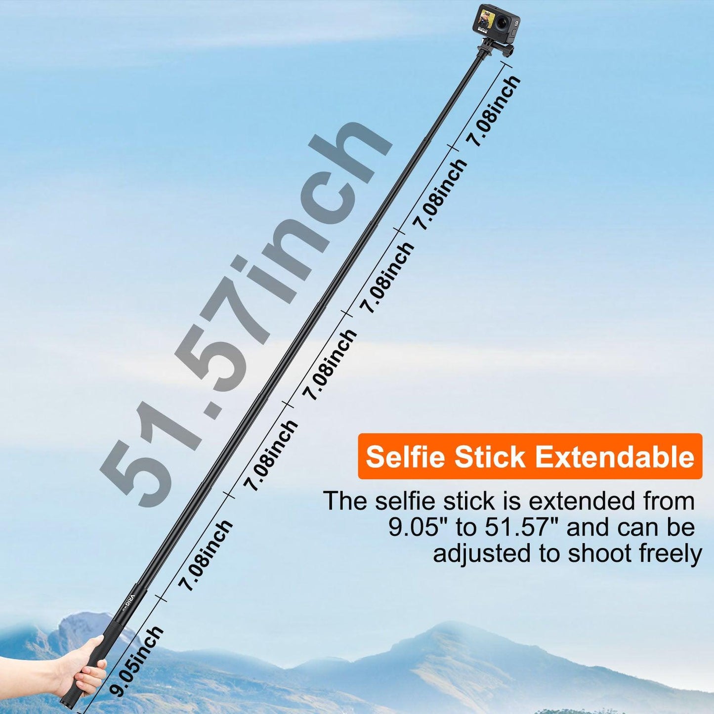 VRIG TP-13 Portable Action Camera 1.3m Selfie Stick Extendable
