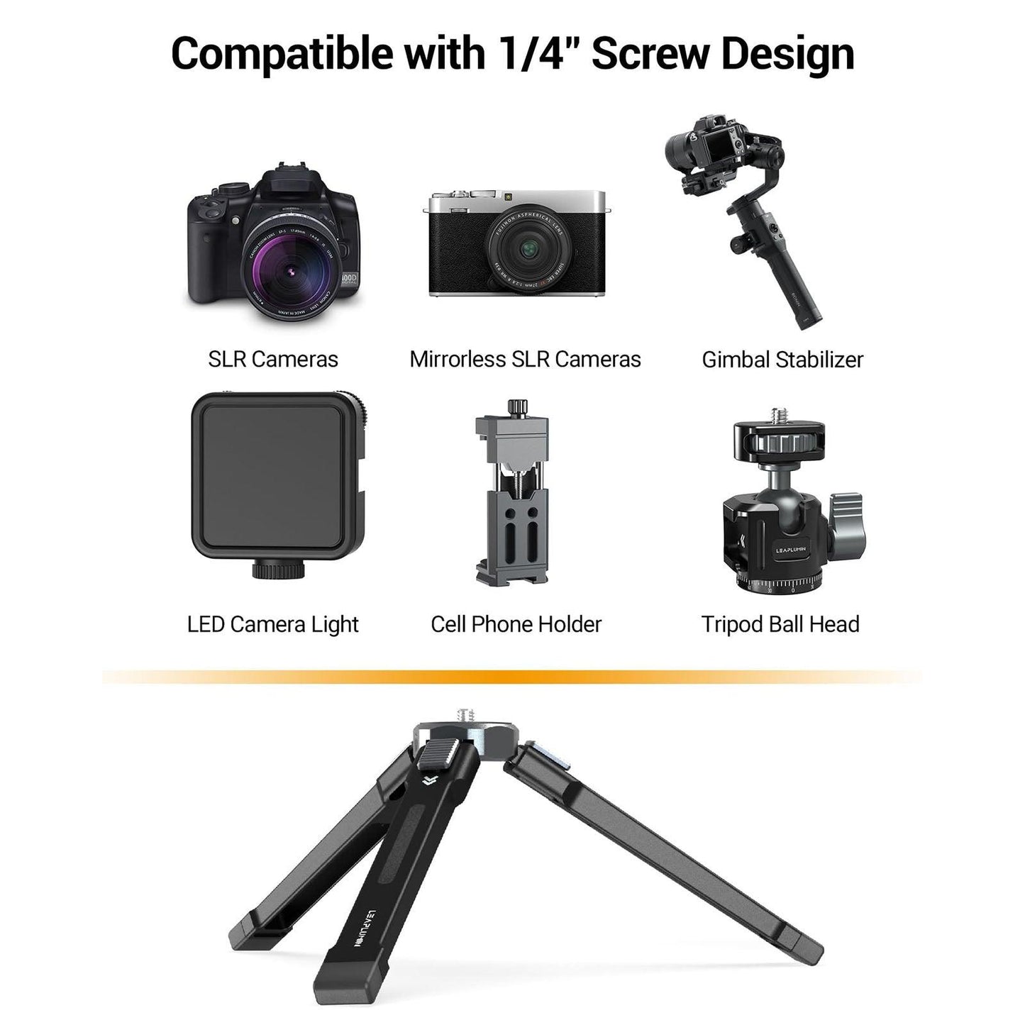 Mini Tripod Portable with 1/4" Thread Aluminum Alloy Compact Suitable Gimbal
