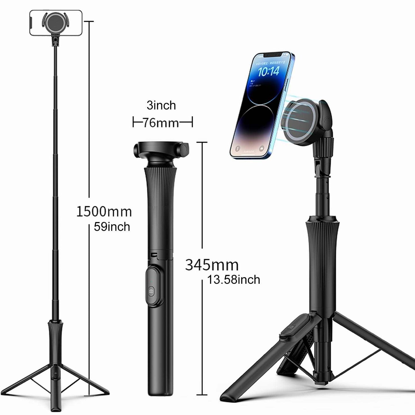 Magnetic Selfie Stick Phone Tripod with Wireless Remote