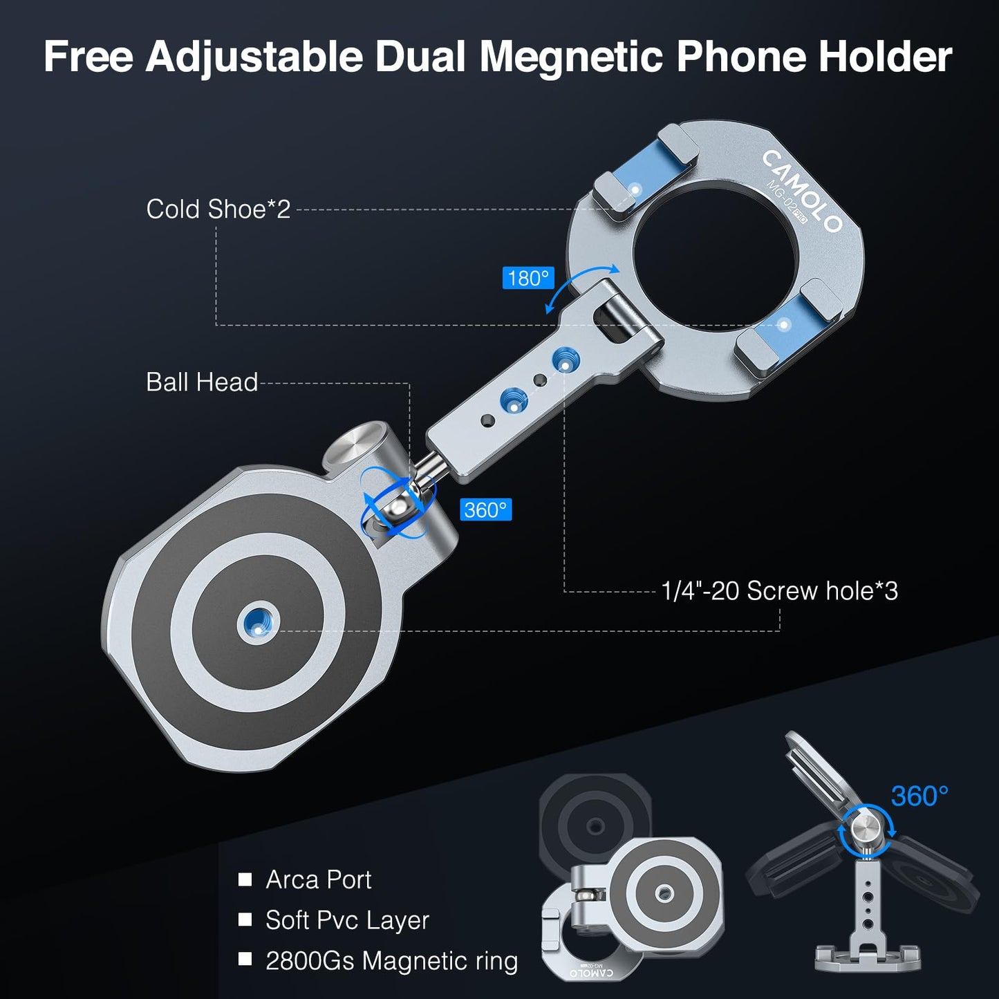 CAMOLO MG-02 Pro Double Sided Magnetic Ballhead Phone Holder