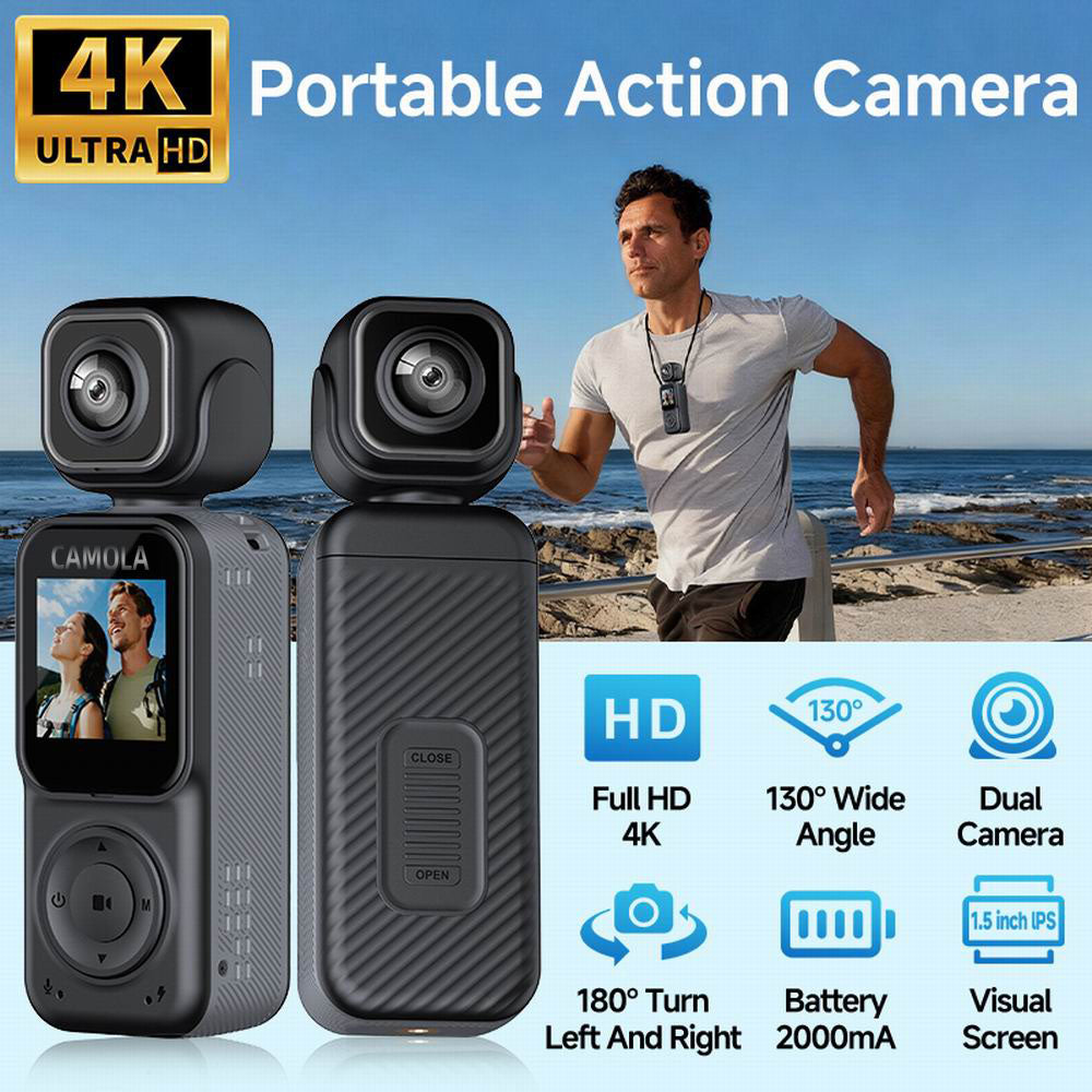 CAMOLA Portable Camera WIFI 4K Ultra HD Flip Lens Wireless Recorder