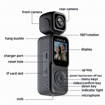 CAMOLA Portable Camera WIFI 4K Ultra HD Flip Lens Wireless Recorder