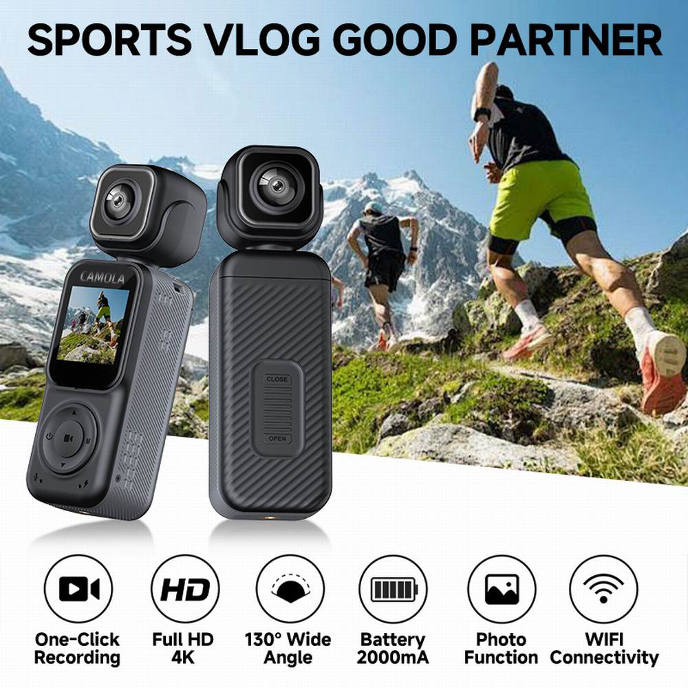 CAMOLA Portable Camera WIFI 4K Ultra HD Flip Lens Wireless Recorder