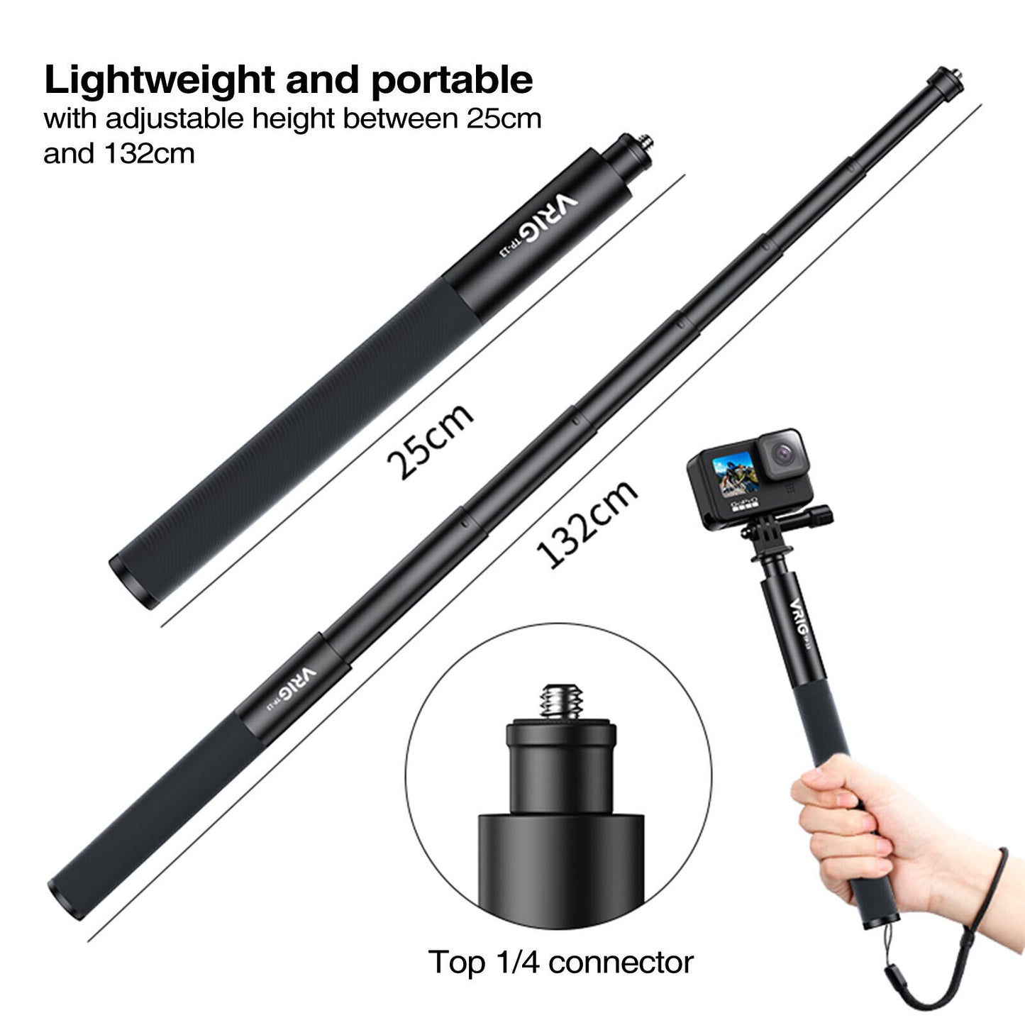 VRIG TP-13 Portable Action Camera 1.3m Selfie Stick Extendable