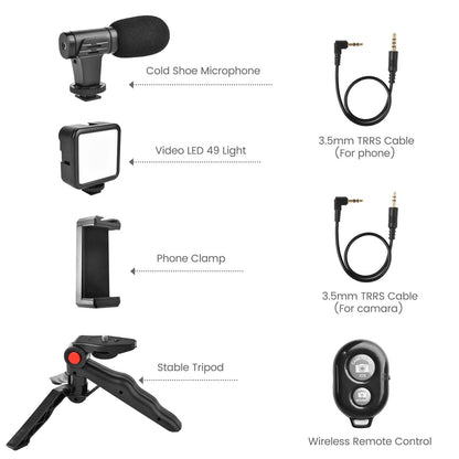 Smartphone Vlogging Set Video Kit With Tripod Microphone LED Light Phone Holder