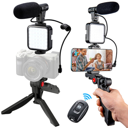 KIT-01S Mobile Phone Vlog Shooting Kit With LED+Microphone+Tripod+Holder