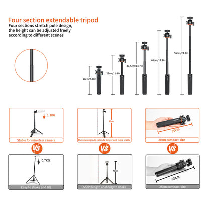 VRIG TP-06 Shooting Four-section Extendable Pan Head Stable Extendable Tripod Phone Camera