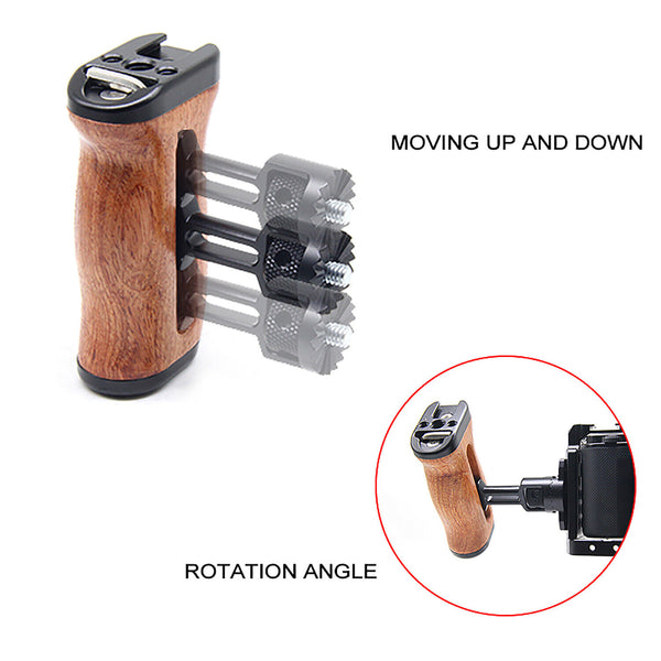 Wooden Handle Grip w/ Cold Shoe Mic LED Adapter for Sony Canon Nikon Camera Cage