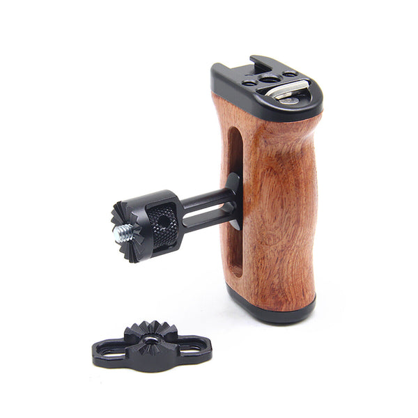 Wooden Handle Grip w/ Cold Shoe Mic LED Adapter for Sony Canon Nikon Camera Cage