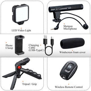 Smartphone Vlogging Kit for Universal Phone with LED+Microphone+Tripod+Holder
