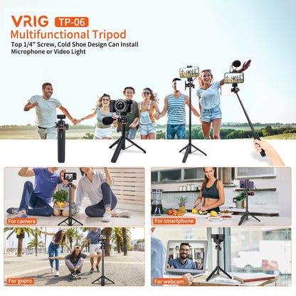 VRIG TP-06 Shooting Four-section Extendable Pan Head Stable Extendable Tripod Phone Camera