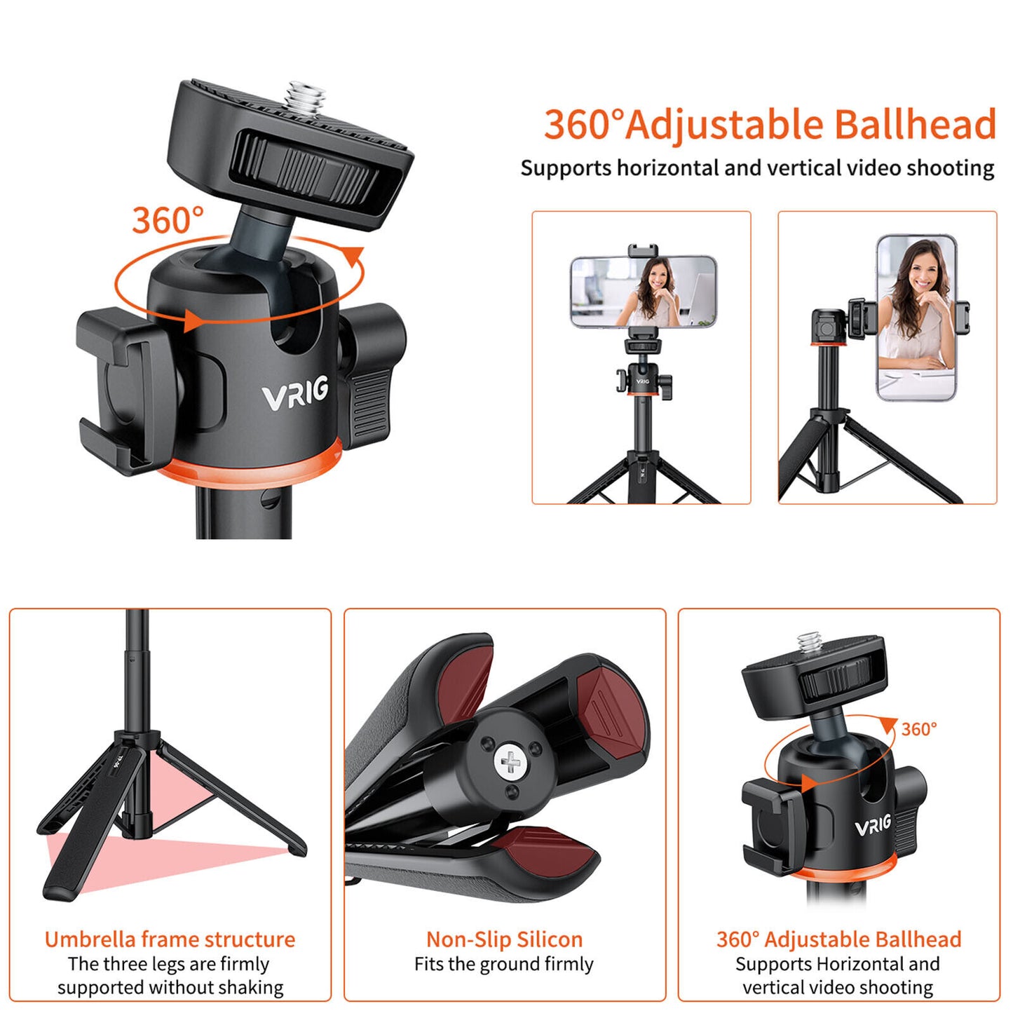 VRIG TP-06 Shooting Four-section Extendable Pan Head Stable Extendable Tripod Phone Camera