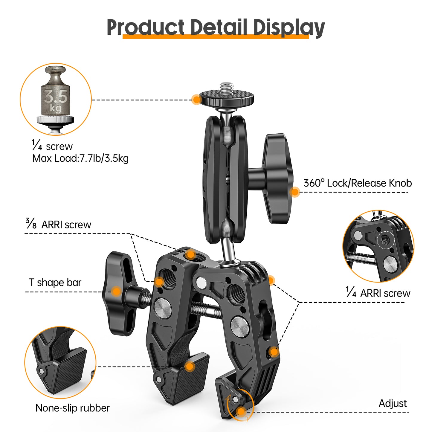 SC017 Power Clamp Ball Head Universal Arm Camera Mounts Clamps