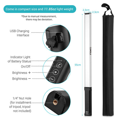 CAMOLA RGB Video light remote control stick light wand lightweight handheld light