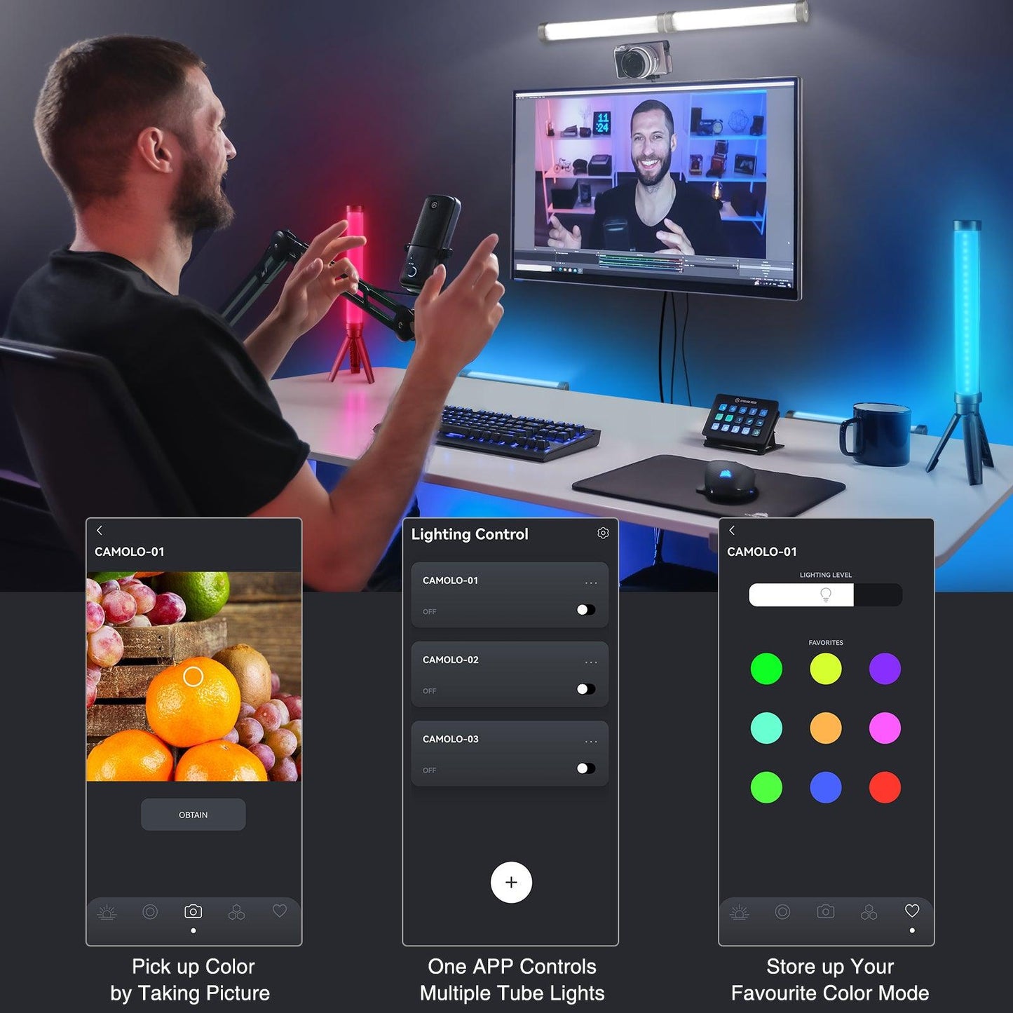 CAMOLO 206RGB Small Tube Light 28CM Bluetooth App Control