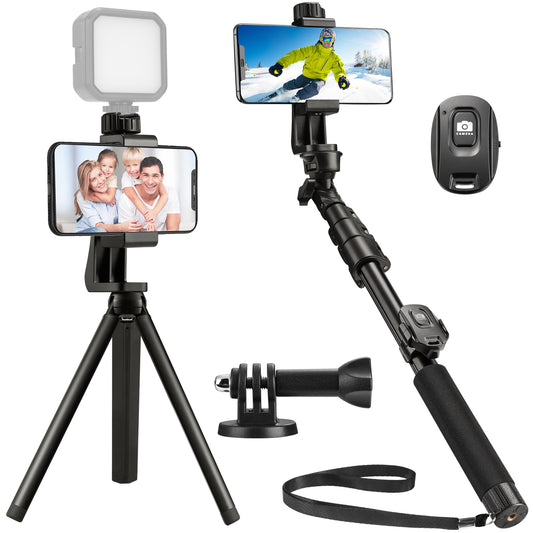 CAMOLO SF01 Selfie Stick Bluetooth 137 cm/54 Inch Tripod 4-in-1Extendable Aluminium Stand