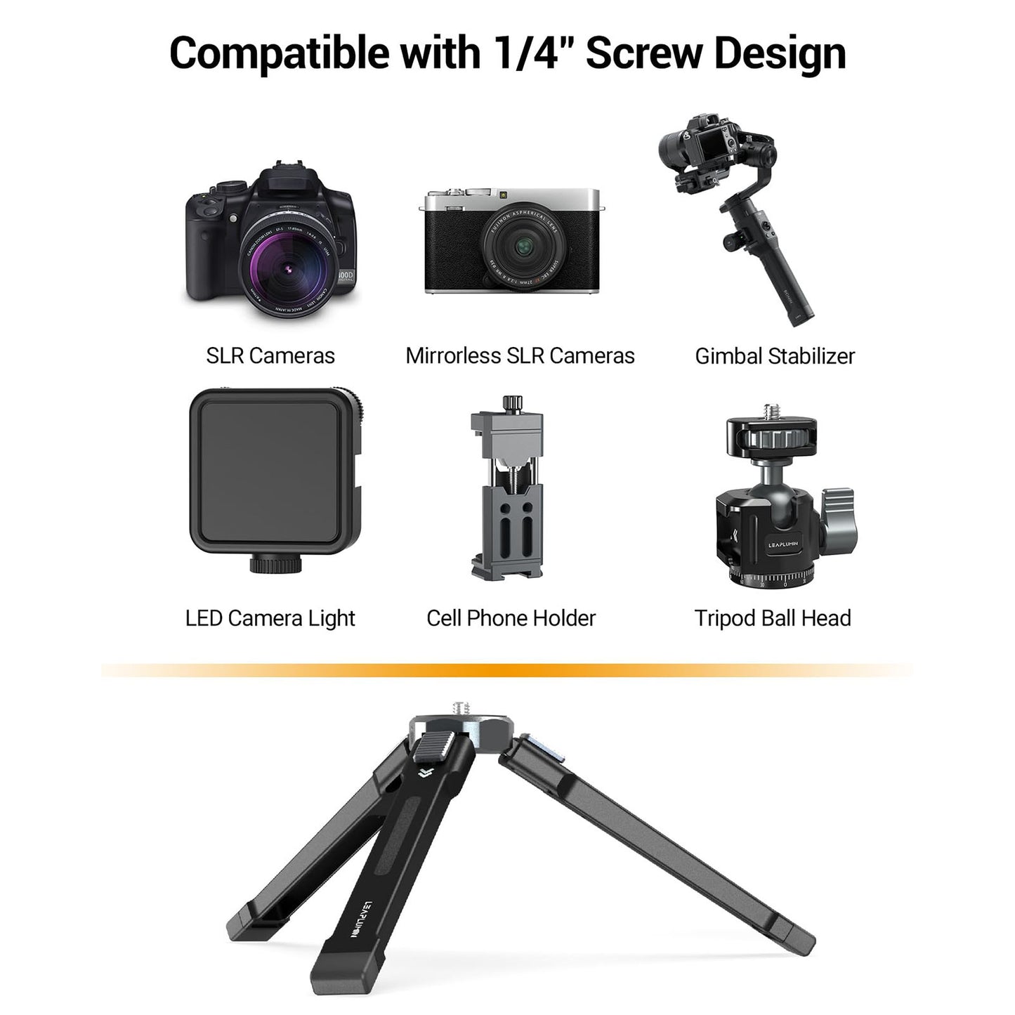 Mini Tripod  Portable with 1/4" Thread Aluminum Alloy Compact Suitable Gimbal